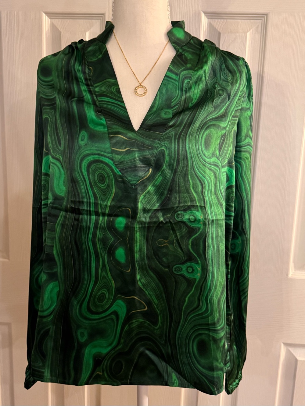 NICOBLU- Green Swirl Print V-Neck Blouse